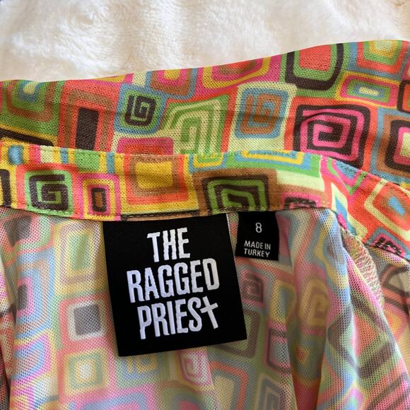 The Ragged Priest Bad Trip Mesh Shirt Dress 70s Retro Rave Festival Sheer - Picture 8 of 11